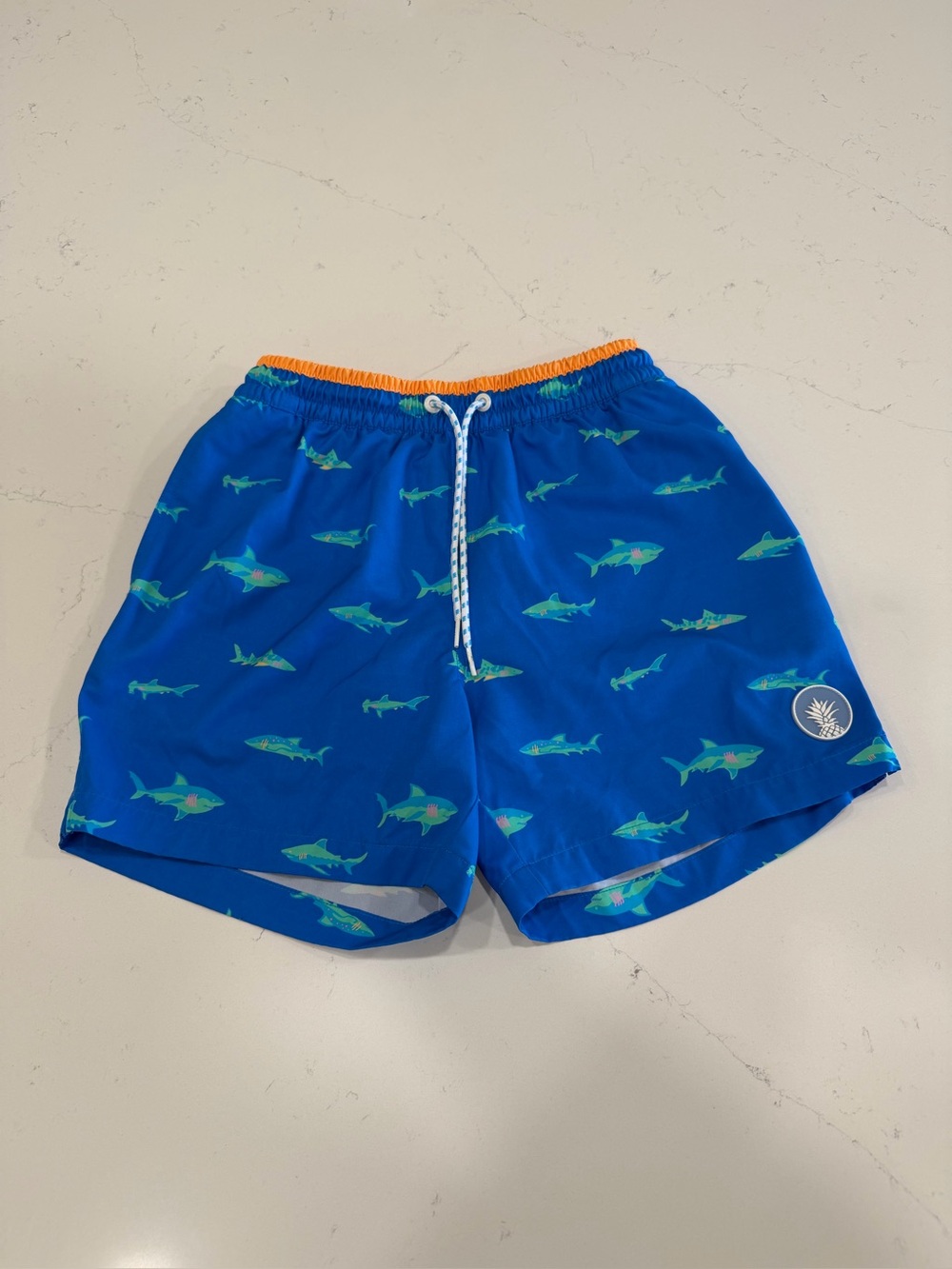 chubbies Men’s Blue Swim Trunks with Green Shark Print - Small
